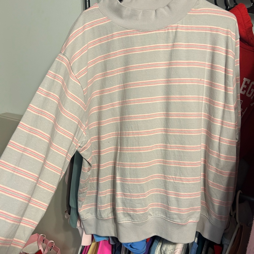 Parker Striped Crewneck Sweater in Light Gray and Pink